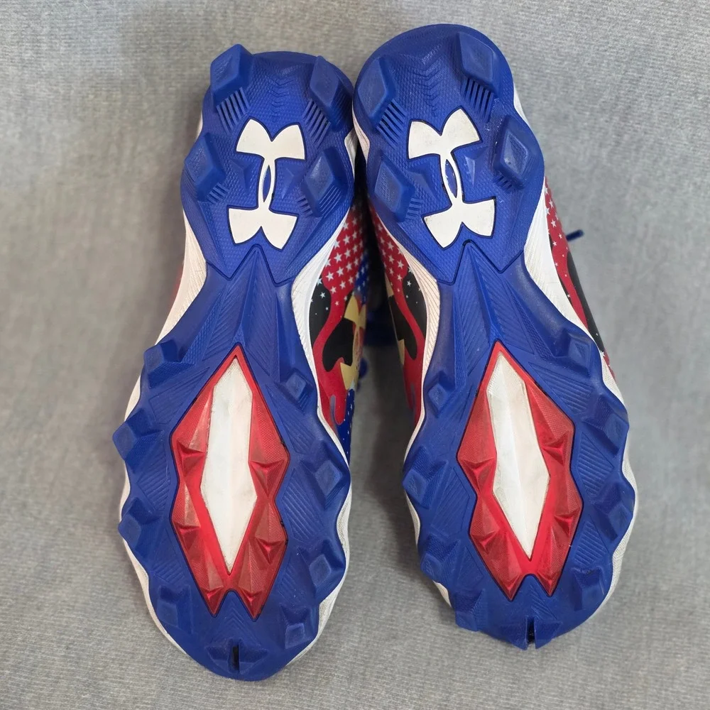 Under Armour Leadoff Mid RM Baseball Cleats Kids 4Y Blue Red Stars Stripes